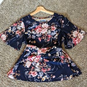 Floral Flutter Sleeve Belted Top